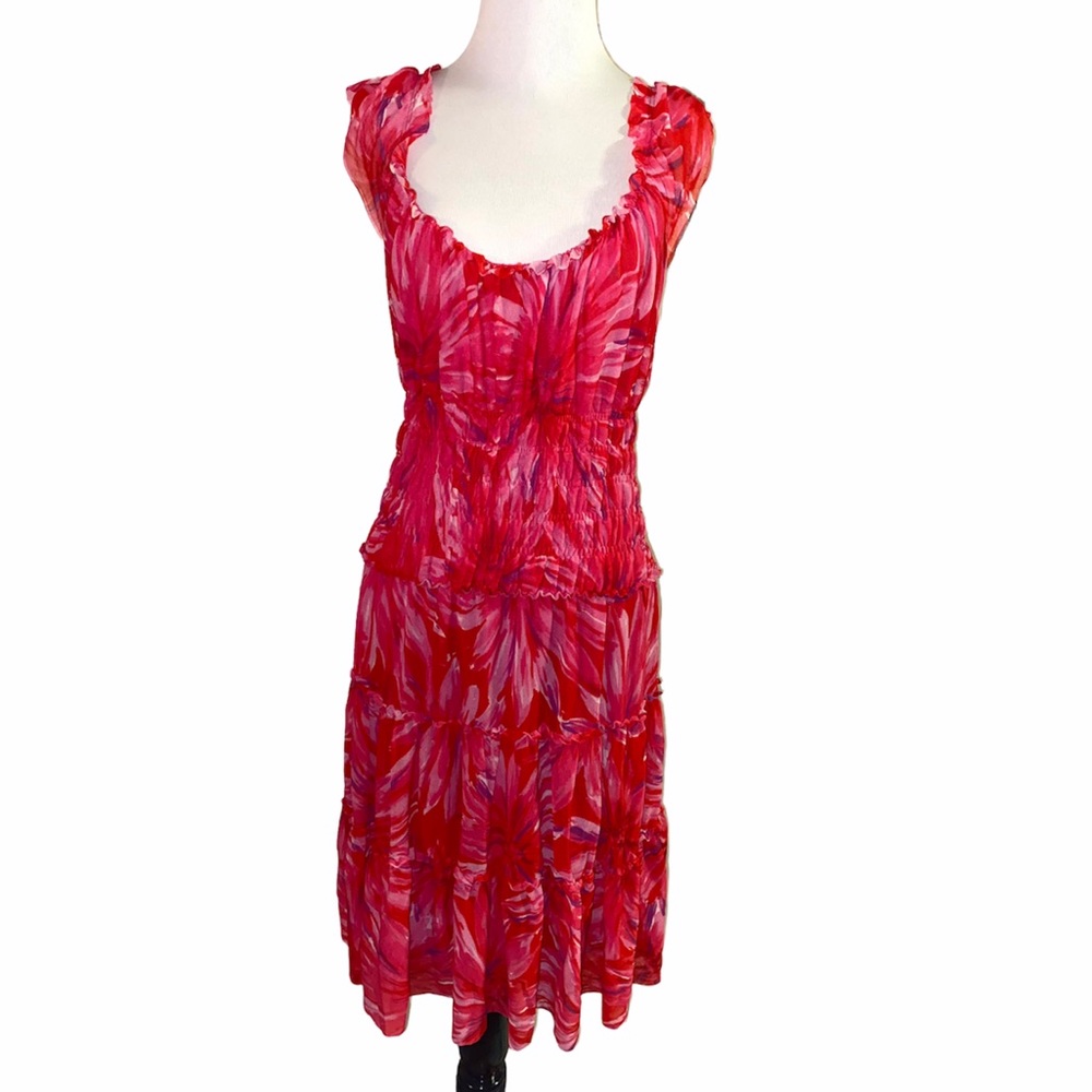 Vivienne Tam mesh tiered stretch floral dress, size Med (would fit Lg as well)